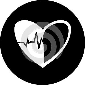 Heartbeat in black circle icon. Heart pulse. cardiogram. Beautiful healthcare, medical. Modern simple design. Icon, sign or logo.