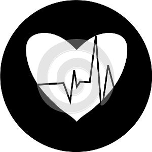 Heartbeat in black circle icon. Heart pulse. cardiogram. Beautiful healthcare, medical. Modern simple design. Icon, sign or logo.