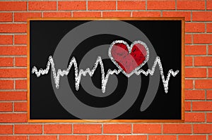 Heartbeat character and design, love heart on chalkboard