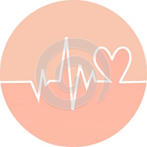 Heartbeat in circle icon with long shadows. Heart pulse. cardiogram. Beautiful healthcare, medical. Modern simple design. Icon, si