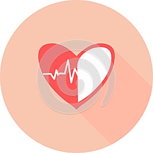Heartbeat in circle icon with long shadows. Heart pulse. cardiogram. Beautiful healthcare, medical. Modern simple design. Icon, si