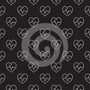 Heartbeat dark seamless vector pattern or background