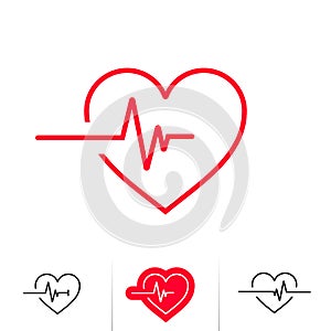 Heartbeat or heart beat pulse outline icon