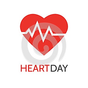 Heartbeat icon in flat style for medical apps and websites. Pulse symbol. Heart rhythm. World heart day card. Medical test. Health