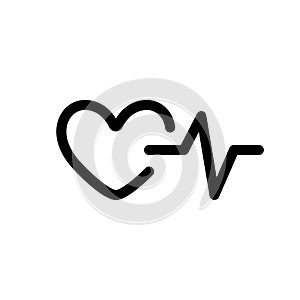 Heartbeat icon. Linear logo of heart check. Black simple illustration of heart rate and blood pressure measurement. Contour