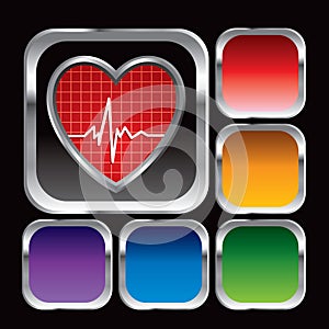 Heartbeat icon on multicolored square web buttons