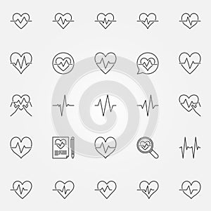 Heartbeat icons set - vector cardiac cycle line signs