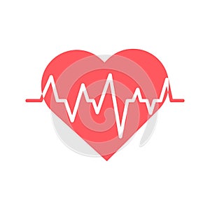 Heartbeat line across red heart. Health symbol Vector. Vital sign illustration. Lifeline concept.