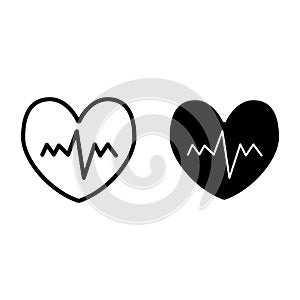 Heartbeat line and glyph icon. Pulse vector illustration isolated on white. Cardiogram outline style design, designed