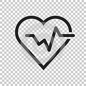 Heartbeat line with heart icon in flat style. Heartbeat illustration on isolated transparent background. Heart rhythm concept.