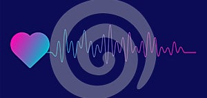 Heartbeat line icon on blue background. Pulse Rate Monitor. Vector illustration