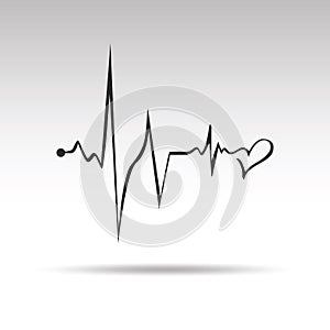 Heartbeat logo icon. Black heart pulse cardiogram vector illustration