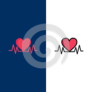 Heartbeat, Love, Heart, Wedding  Icons. Flat and Line Filled Icon Set Vector Blue Background