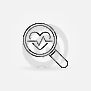 Heartbeat in magnifying glass vector concept outline icon