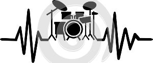 Drummer heartbeat line with drums photo