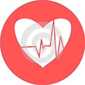 Heartbeat in red circle icon. Heart pulse. cardiogram. Beautiful healthcare, medical. Modern simple design. Icon, sign or logo. Be