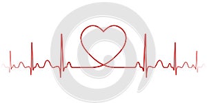 Heartbeat vector rhythm with heart one line, a symbol of positive emotions, love and inspiration, happy Valentine day