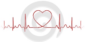 Heartbeat vector rhythm with heart one line, a symbol of positive emotions, love and inspiration, happy Valentine day photo