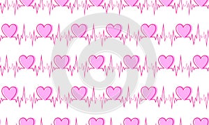 Heartbeat Vector Seamless Pattern. Pulse Line. Cardiogram on White Background. Love, Valentine Day