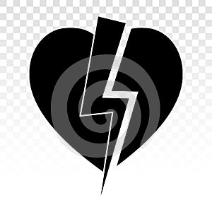 Heartbreak / broken heart or divorce vector flat icon for apps and websites on a transparent background