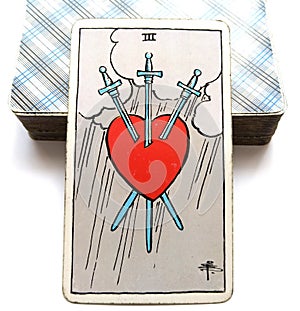 Three of Swords Tarot Card Heartbreak, Tears, Angry Words photo