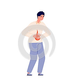 Heartburn. Person stomach problem, gastroesophageal reflux or high acidity. Gastric disease, man bloating abdomen pain