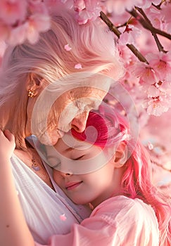 Heartfelt Embrace of Under Blooming Cherry Blossoms