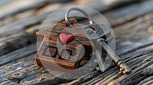 Heartfelt homeownership keys with house shaped keyring and red heart symbolizing love for new home