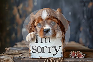 Heartfelt Regret: A Puppy\'s Endearing Apology with an \'I\'m Sorry\' Sign