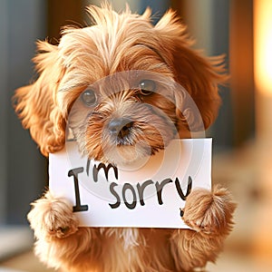 Heartfelt Regret: A Puppy\'s Endearing Apology with an \'I\'m Sorry\' Sign