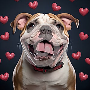 Heartfelt Strength: English Bulldog Portrait Amidst Valentine\'s Love photo