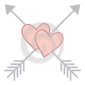 Hearths Pierced With By Arrows Crosswise. Vector Hearts with Arrows