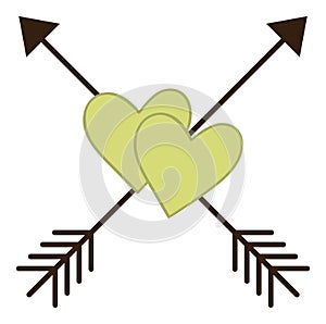 Hearths Pierced With By Arrows Crosswise. Vector Hearts with Arrows photo