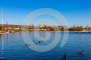 Heartland of America Park at The Riverfront Omaha Nebraska USA in Fall.