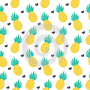 Heartless pineapple and heart pattern. Vector illustration in a flat style.