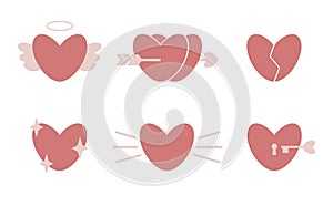 Set of hearts ikons for Valentine\'s day. Isolated vector illustration on white background. photo