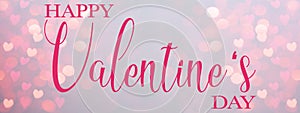 Hearts abstract background with lettering, isolated on pink texture - Happy Valentine`s Day - Hearts bokeh / Love pattern
