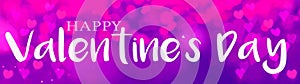 Hearts abstract background in purple pink colors, isolated on texture - Happy Valentine`s Day Banner panorama - Hearts bokeh /