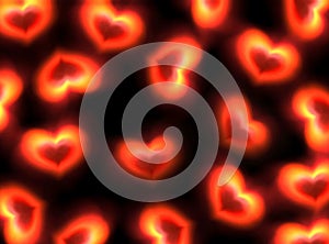 hearts abstract pattern background with blur effect and bright glow light