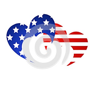 hearts with american flag art drawn design