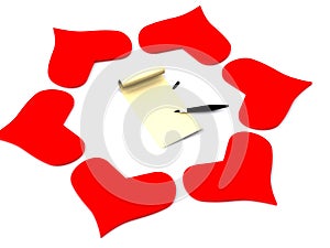 Hearts around letter