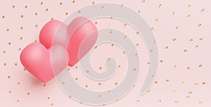 Hearts background. 3D concept of love for Happy Women`s, Mother`s, Valentine`s Day, birthday greeting card, banner design