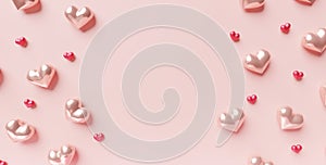 Hearts background. 3D concept of love for Happy Women`s, Mother`s, Valentine`s Day, birthday greeting card, banner design
