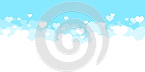 Hearts background. Love. Holyday card, banner, poster template. Blue and white. Seamless border. Valentine`s day. Cute simple