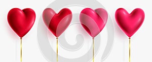 Hearts balloon element vector set. 3d heart balloons valentine collection in red and pink colors isolated in white background.