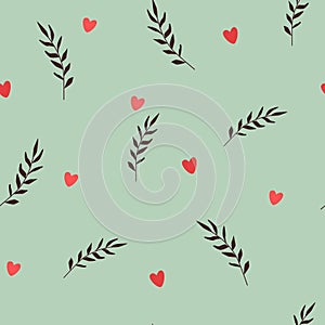 Hearts and branches romantic vector seamless pattern