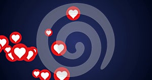 Hearts button concept for social network success - 4k Rendered Video Animation on Blue Background