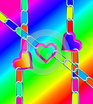 Hearts and chains are pictured in a background image