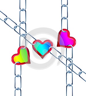 Hearts and chains are pictured in a background image photo