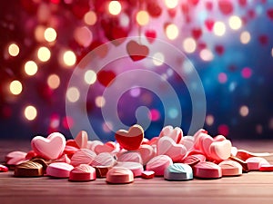 Hearts chocolate on shiny background. generative AI photo